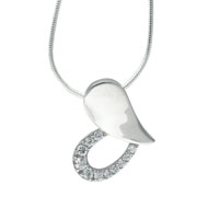 Pendants - sterling silver half solid heart cz pendant Image.