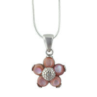 Pendants - sterling silver faux pearl accented flower pendant Image.