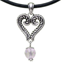 Pendants - heart and pink crystal 925 sterling silver pendant Image.