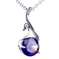 925 Sterling Silver Amethyst Purple Crystal Diamond Accent Swan Shape Pendant Necklace Sterling Silver Pendant