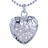Sterling Silver Jewelry - bear hollow carved heart pendant sterling silver Image.