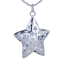 Pendants - star shaped hollow carved star pendant sterling silver Image.