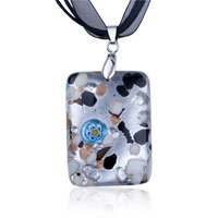 Pendants - silver foil gray flower dichroic glass pendant Image.