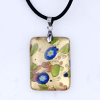 Murano Glass Jewelry - dichroic glass blue flower rectangle murano pendant Image.