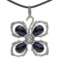 Sterling Silver Jewelry - four petal flower 925 sterling silver pendant Image.