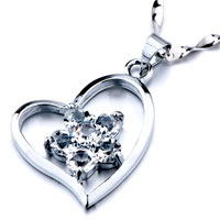Pendants - heart with clear april birthstone crystal flower wedding pendant Image.