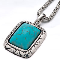 Pendants - square silver tone with turquoise pendant Image.