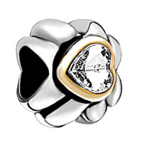 European Beads - gold plated heart flower fit all brands two tone beads charms bracelets Image.