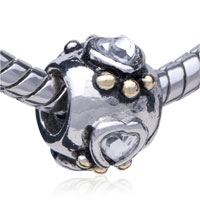 European Beads - round shaped classic heart two tone plated crystal european beads Image.