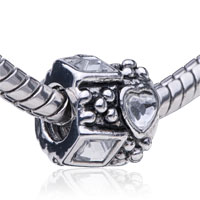 European Beads - cylindrical shaped square &amp; heart silver plated crystal european beads Image.