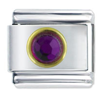 Italian Charms - circle february amethyst color rhinestone italian charm Image.