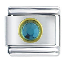 Italian Charms - circle march aquamarine color rhinestone italian charm Image.