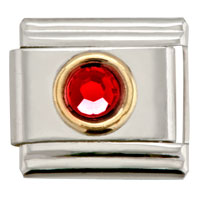 Italian Charms - circle july ruby color rhinestone italian charm Image.