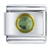 Italian Charms - circle august peridot color rhinestone italian charm Image.
