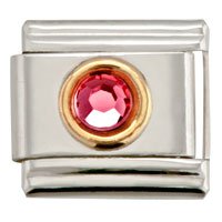 Italian Charms - circle october pink tourmaline color rhinestone italian charm Image.