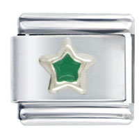 Italian Charms - silver star green italian charm Image.