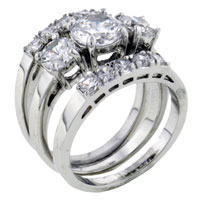 Rings - size 6 round cut cz 925 silver wedding set ring Image.