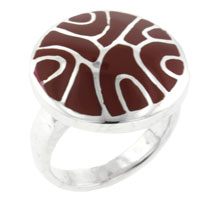 Rings - size 6 red mother of pearl swirl ring Image.