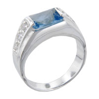 Rings - size 6 emerald cut cz rhinestone aquamarine ring Image.