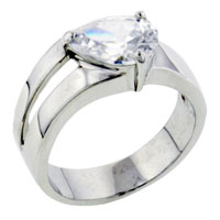 Rings - size 7 forked band pear cubic zirconia ring Image.