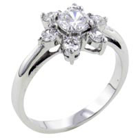 Rings - size 7 round cut cz flower 925 sterling silver ring Image.