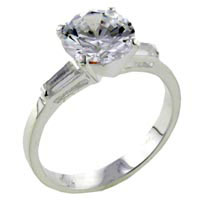 Rings - size 7 round cz with baguettes sterling silver ring Image.