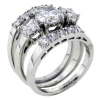 Rings - size 7 round cut cz 925 silver wedding set ring Image.