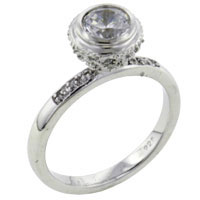 Rings - size 7 round cut cz with cz encustred setting ring Image.