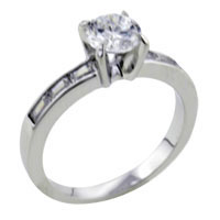 Rings - size 7 round cut cz with 3 cz baguettes ring Image.