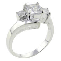 Rings - size 7 square cut triple cz sterling silver ring Image.
