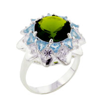 Rings - size 8 round cut peridot cz starburst ring Image.