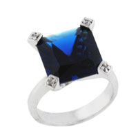 Rings - size 8 square cut blue faux sapphire cz ring Image.