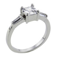 Rings - size 8 square cut cz with baguette accents ring Image.