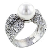 Rings - size 8 white pearl with cz encrusted teardrop band ring Image.