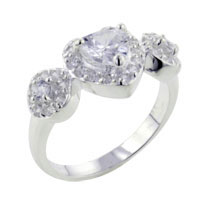 Rings - size 8 heart shaped cz with 2 round cut czs ring Image.