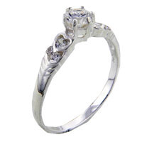 Rings - size 8 round cut cz heart engraved band ring Image.