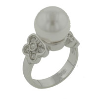 Rings - size 8 white pearl with cz butterfly sides ring Image.