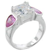 Rings - size 8 pricess cut cz &amp; pink cz hearts ring Image.