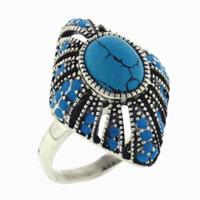 Rings - size 9 vintage oval turquoise sterling silver ring Image.