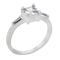 Rings - size 9 square cut cz with baguette accents ring Image.