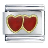Italian Charms - two hearts red italian charm Image.