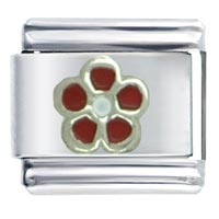 Italian Charms - silver plated red flower italian charm Image.