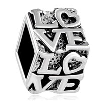 European Beads - dice shaped love silver plated european beads Image.