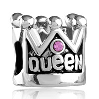 European Beads - pink crystal queen crown fit all brands silver plated beads charms bracelets Image.