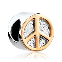European Beads - golden peace logo two tone plated beads charms bracelets Image.