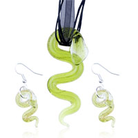 Murano Glass Jewelry - peridot snake dichroic glass pendant and earring set Image.