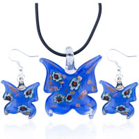 Murano Glass Jewelry - blue butterfly dichroic glass pendant and earring set Image.
