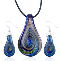Murano Glass Jewelry - blue swirl drop dichroic glass pendant and earring set Image.