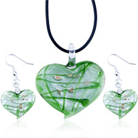 Murano Glass Jewelry - green heart pendant and earring set Image.