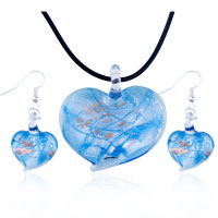 Murano Glass Jewelry - pale blue heart pendant and earring set Image.